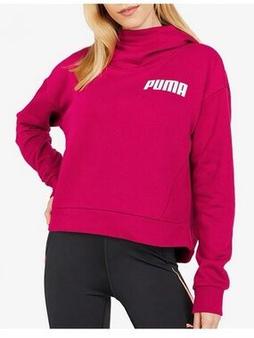 Puma Pink Cropped Hoodie Sweatshirt Logo Size M